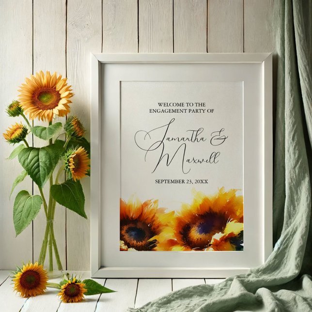 Solrosbröllop Engagemang Fest Dekoration Poster (Sunflower engagement party sign rustic barn wedding decor.)