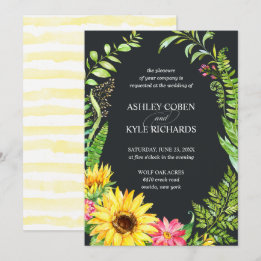 Solrosbröllopsinbjudan med mörkens bakgrund inbjudningar