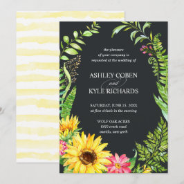 Solrosbröllopsinbjudan med mörkens bakgrund inbjudningar