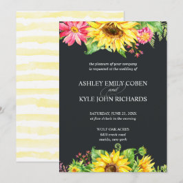 Solrosbröllopsinbjudan med mörkens bakgrund inbjudningar