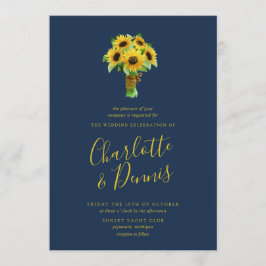 Solrosbukett och marinen bröllop inbjudningar