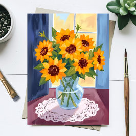 Solrosbukett Vattenfärg Blommålning Vykort