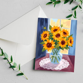 Solrosbukett Vattenfärg Blommig Målning Kort