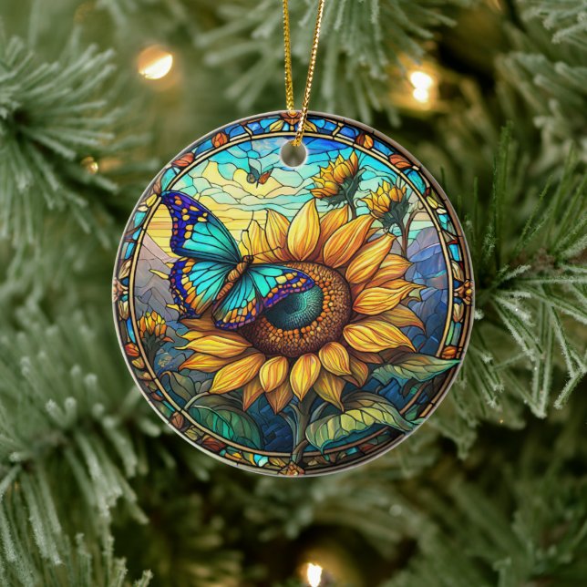 Solrosceramiskt dekorativt glasaktigt utseende julgransprydnad keramik (Träd)