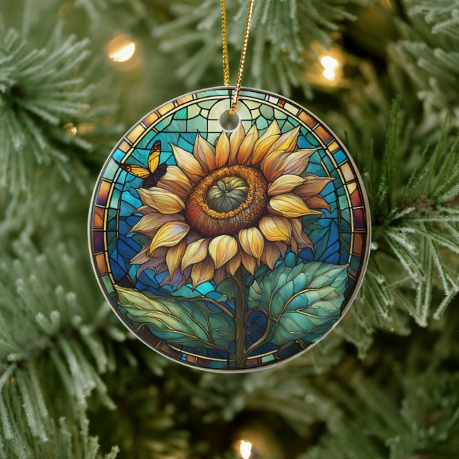 Solrosceramiskt dekorativt glasaktigt utseende julgransprydnad keramik (Träd)