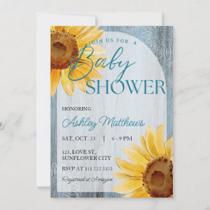 Solrosdamy Blue Rustic Wood Baby Shower Inbjudningar