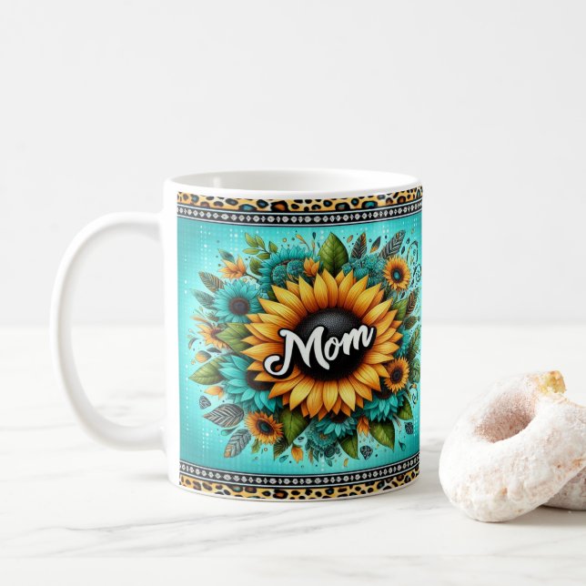 Solrosdesign med kraftig Blommigt med Mamma i fets Kaffemugg (Med munk)