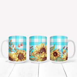 Solrosdesign och blå Mönster-kontrollerad Kaffemugg