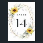 SolrosElegant Rustic Geometric Guld Bröllop Bordsnummer<br><div class="desc">Konstruktionen har vattenfärgsmörjmedel,  solblommor,  tryckt guld inslag och botaniskt löv över ett tryckt guld färgad geometriskt ram. Baksidan har en passande grön- och solrossans.</div>