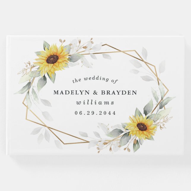 SolrosElegant Rustic Geometric Guld Bröllop Gästböcker (Framsida)