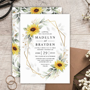 SolrosElegant Rustic Geometric Guld Bröllop Inbjudningar