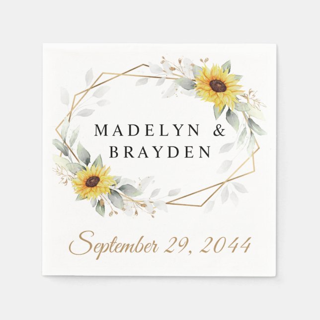 SolrosElegant Rustic Geometric Guld Bröllop Pappersservett (Framsidan)