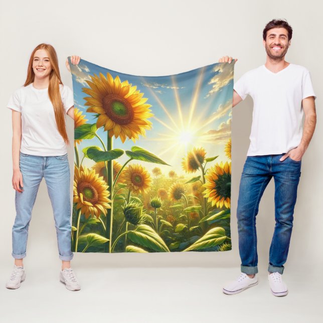 Solrosen Gyllene Omfamning  Fleecefilt (På plats)