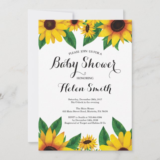 Solroser Baby Shower Inbjudan (Framsida)
