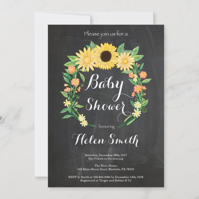 Solroser Baby Shower Inbjudan Krittafla (Framsida)