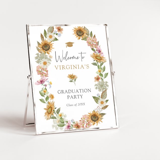 Solrosexamen Poster (Watercolor Sunflower Graduation Welcome Poster by Painted Paperie
)
