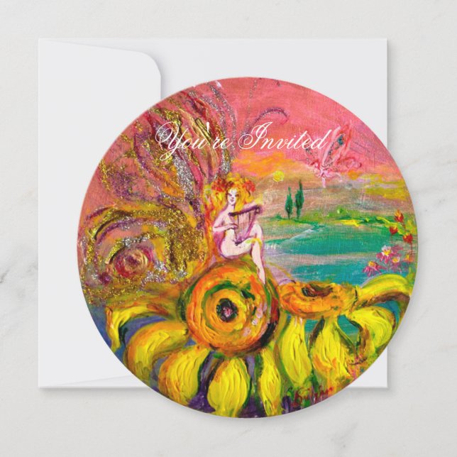 SOLROSFA fair yellow blå rosa gnistra Inbjudningar (Framsida)