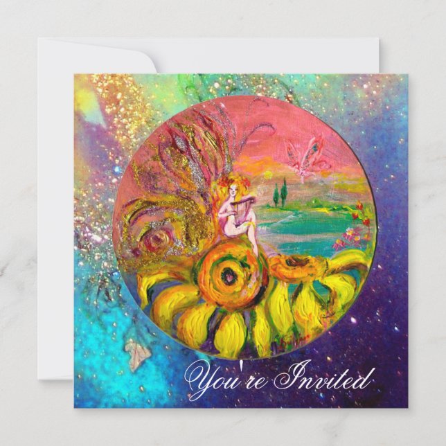 SOLROSFA fair yellow blå rosa gnistra Inbjudningar (Framsida)