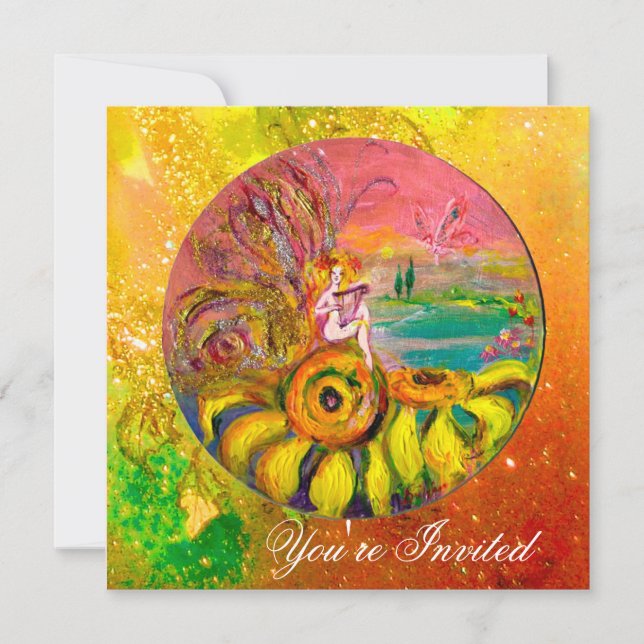 SOLROSFAINS ÄRKE solrosgul orange rosa glitter Inbjudningar (Framsida)