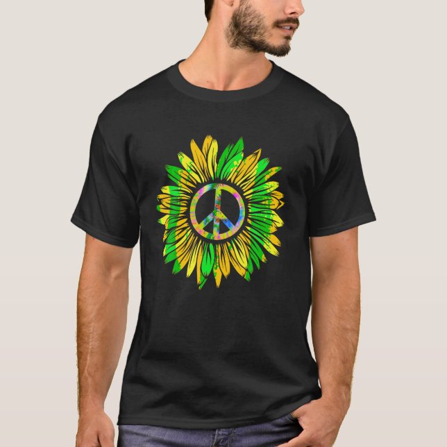Solrosfaktor Fredstecken 60 s 70 Tie Dye Hippie T  Shirt (Framsida)