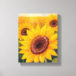Solrosfält | Gul blomster vattenfärg målning Canvastryck