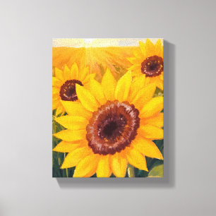 Solrosfält Gul blomster vattenfärg målning Canvastryck