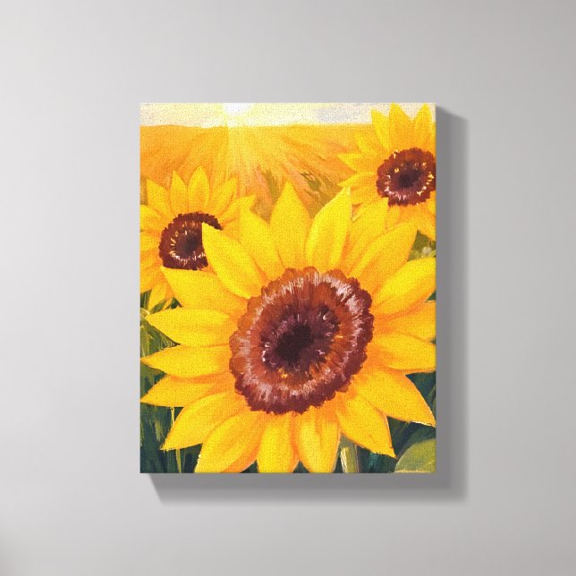 Solrosfält | Gul blomster vattenfärg målning Canvastryck (Framsida)
