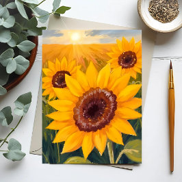 Solrosfält | Gul blomster vattenfärg målning Vykort