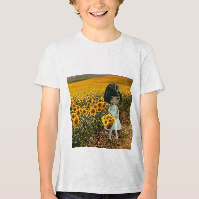 Solrosfält I flickans t-shirt L-storlek (Framsida)