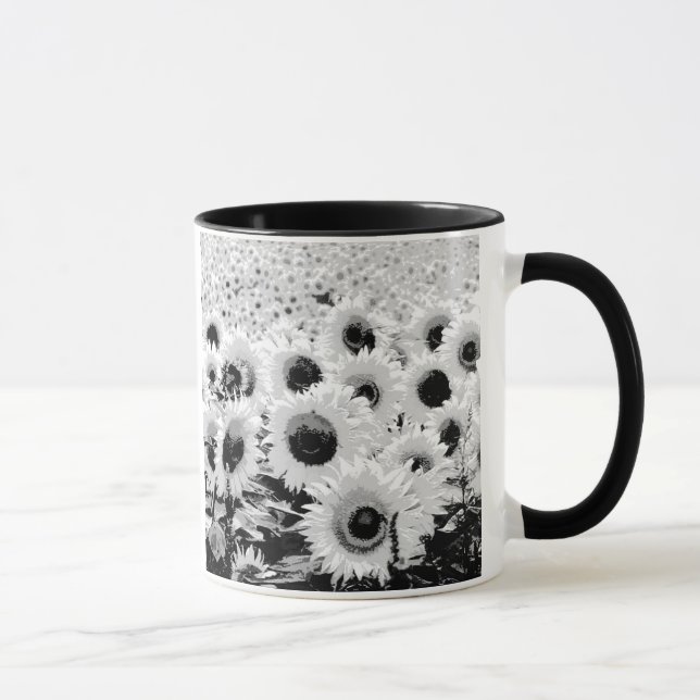 Solrosfält - svart, vitt och grått mugg (Höger)