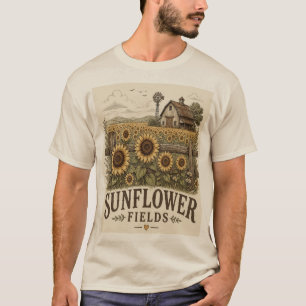 Solrosfält Vintage gårdshus lantlig konst T Shirt