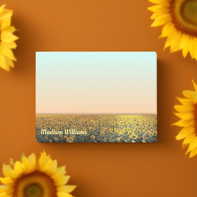 Solrosfältsanteckningar med anpassat namn post-it block ("Embrace Nature's Beauty in Every Note! 🌻📝)