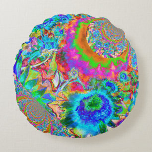 Solrosfärgad blommigt med blå abstrakt rund kudde