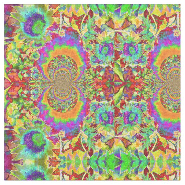 Solrosfärgad blommigt med blå abstrakt tyg (Närbild)