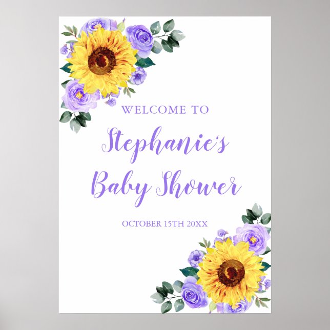 Solrosfärgad Lila Vattenfärgad Blommigt Babykläder Poster (Framsidan)