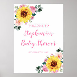 Solrosfärgad Rosa Vattenfärgad Blommigt Babykläder Poster