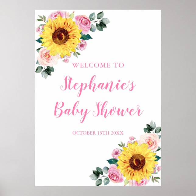 Solrosfärgad Rosa Vattenfärgad Blommigt Babykläder Poster (Framsidan)