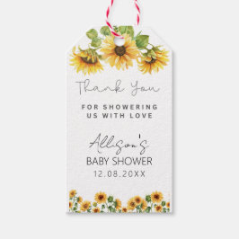 Solrosfärgat babyskor Tack Gift Presentetikett