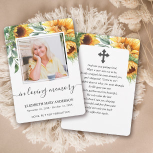 Solrosfärgen Sympathy Funeral Prayer Card Tack Kort
