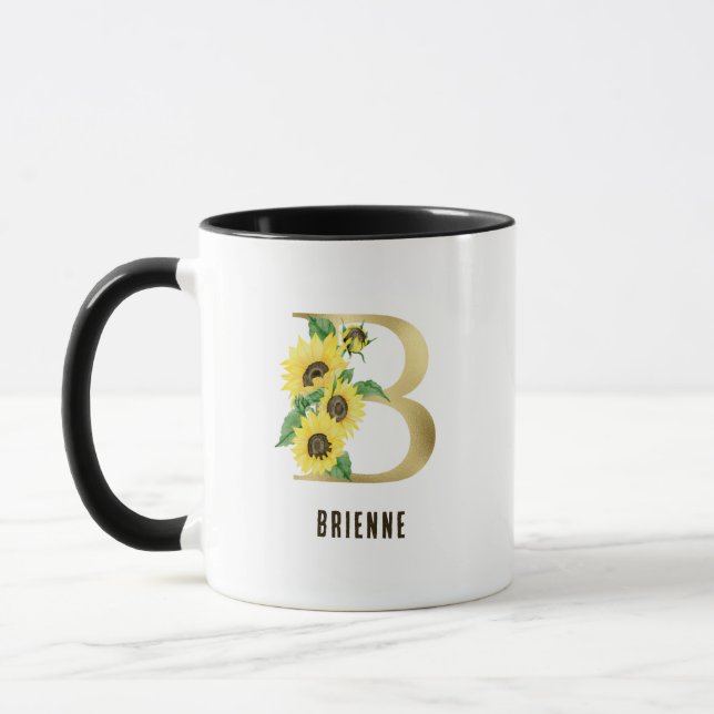 Solrosfärgen Watercolor Blommigt Brev B Monogram Mugg (Vänster)