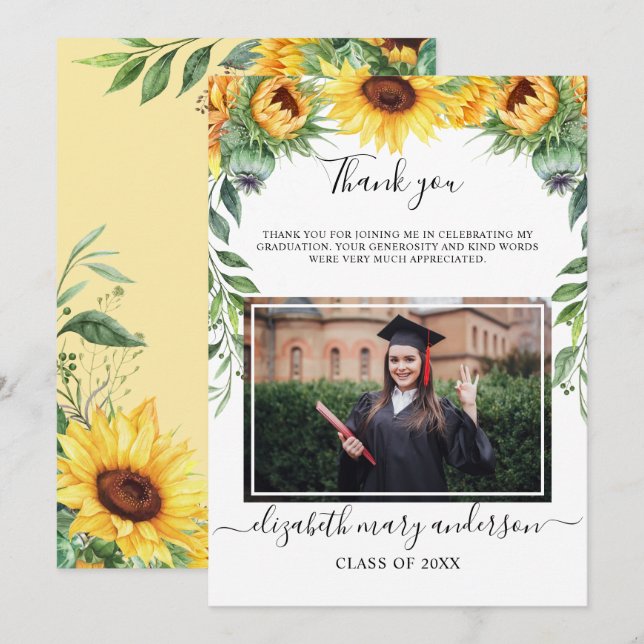 Solrosfärgens vattenfärg Studenten - tackkort Tack Kort (Fram/baksida)