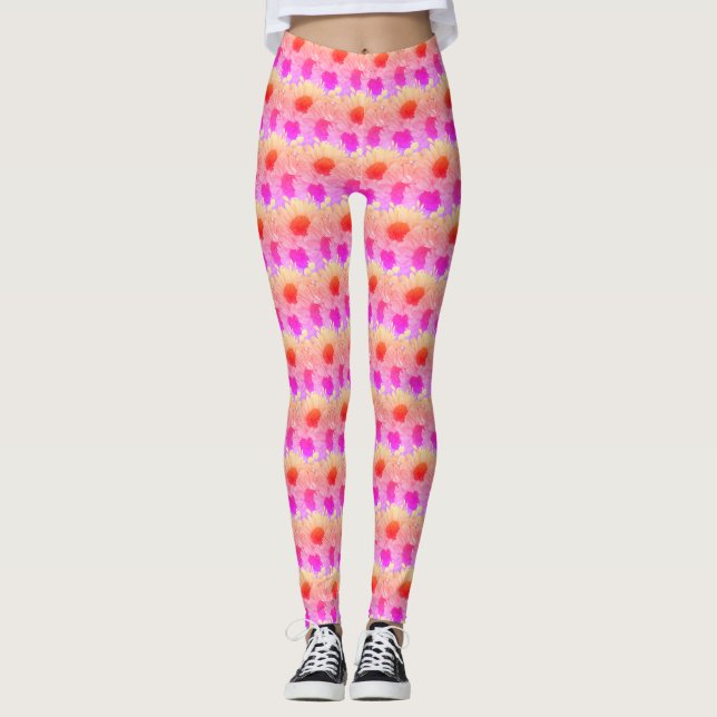 SolrosfärgsBlommigt Neon Rosa Leggings (Framsida)