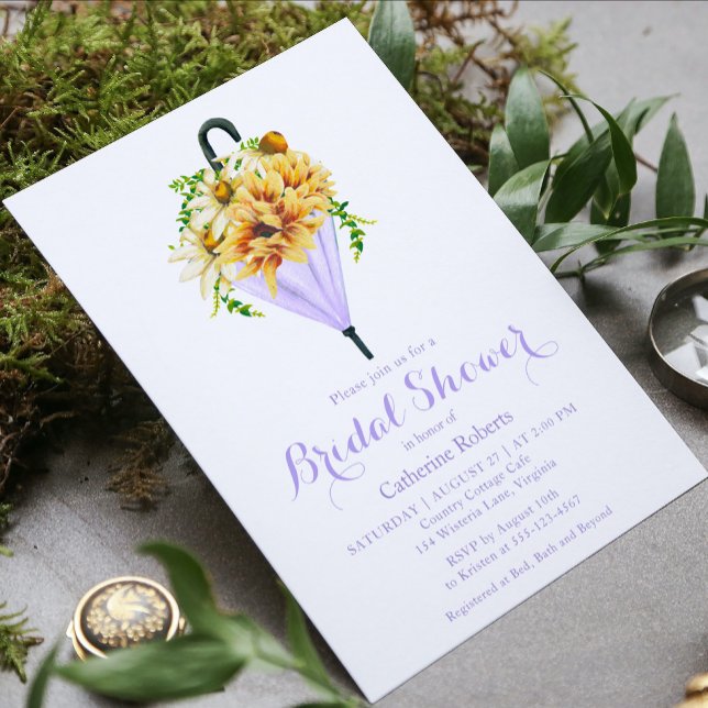 SolrosfärgsBlommigt Paraplla Möhippa Inbjudningar (Skapare uppladdad)