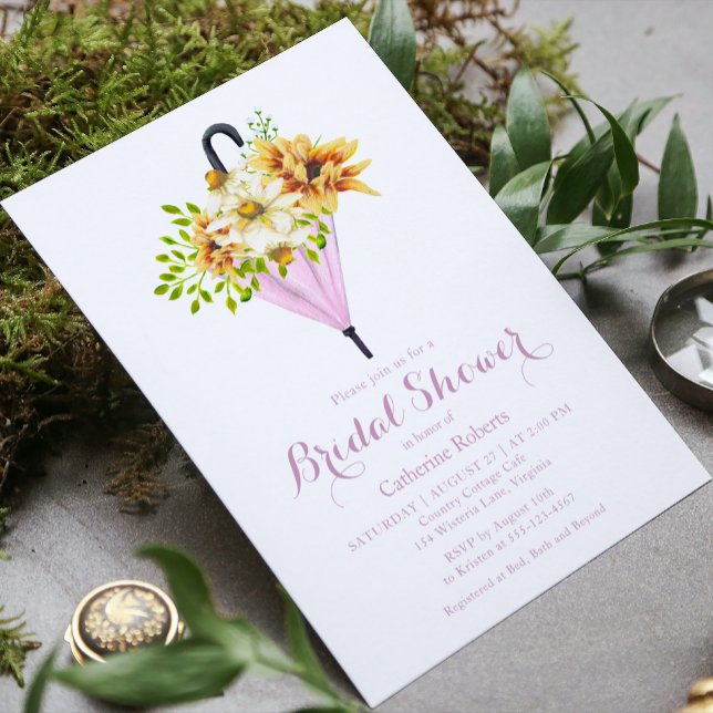 SolrosfärgsBlommigt Paraplla Möhippa Inbjudningar (Skapare uppladdad)