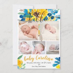 Solrosfärgsfärg 5 rutnätsfoto baby födelse meddelande