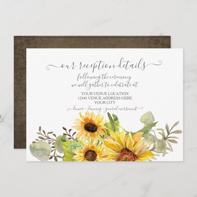 Solrosfärgsfärgad Blommigt Barn Wood Reception Inbjudningar (Fram/baksida)