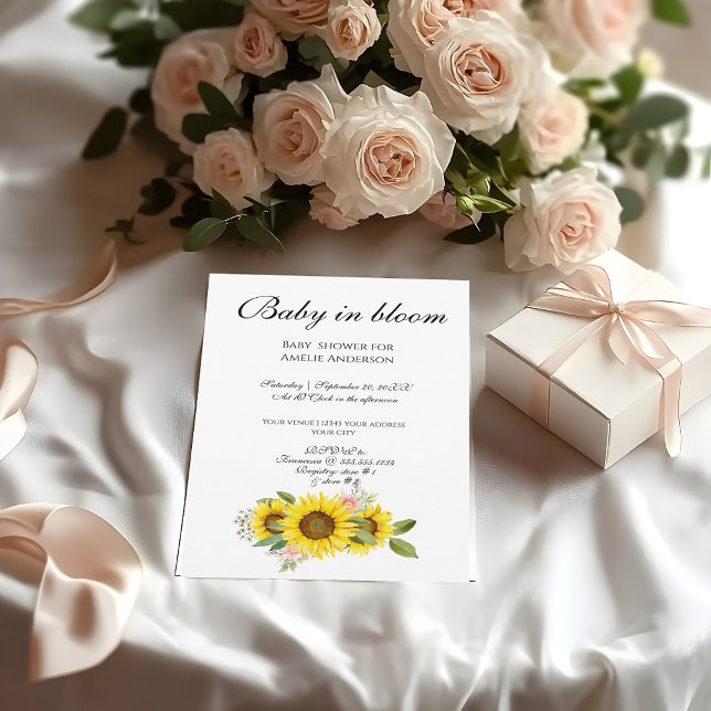 Solrosfärgsfärgad Rosa Blommigt Babykläder Inbjudningar (Sunflower watercolor pink floral baby shower invitation)