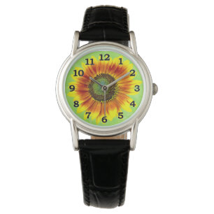 Solrosfeta Blommigtar Gult och Grönt blomma Armbandsur