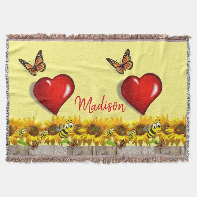 Solrosfjäril Bumblebee Throw Blanket Filt (Framsidan)