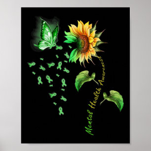 Solrosfjäril Ribbon Grönt Mental Health Awa Poster